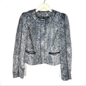 Rachel Roy black cream faux fur animal print formal jacket size 2 B194